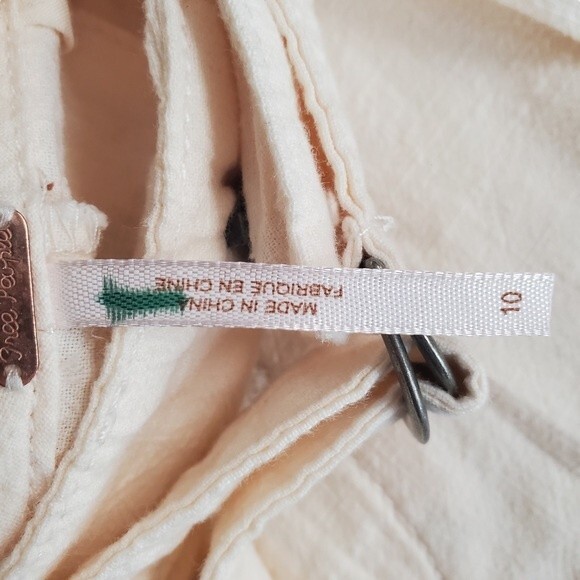 Free People Double Buckle Trouser Pants Ivory Cream Cotton Old Money Size 10 - Picture 4 of 10